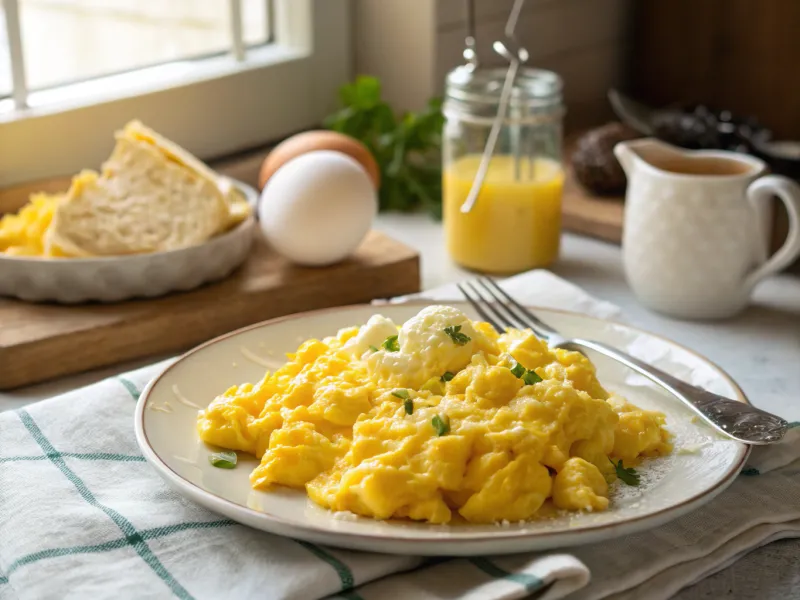 Fluffy Scrambled Eggs with Cheese
