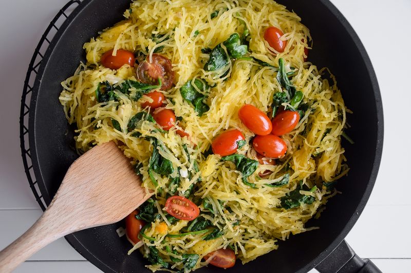 Spaghetti Squash with Garlic, Spinach & White Beans