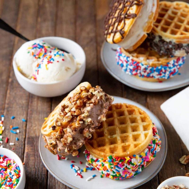 Mini Waffle Ice Cream Sandwiches