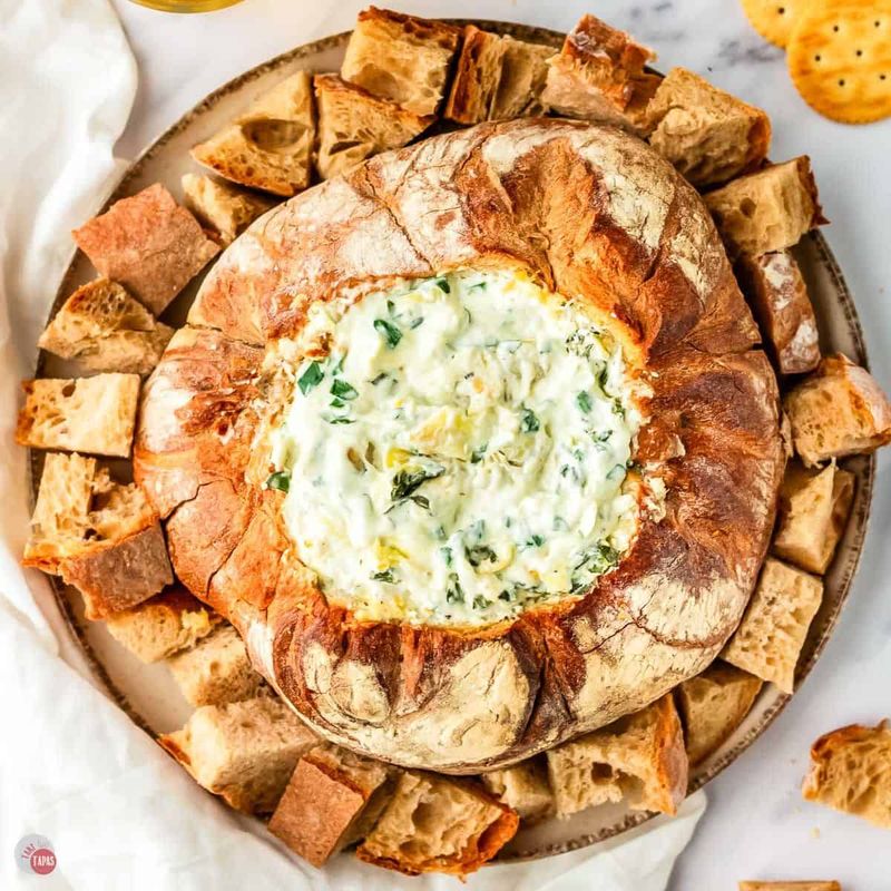 Classic Spinach Dip in a Bread Bowl