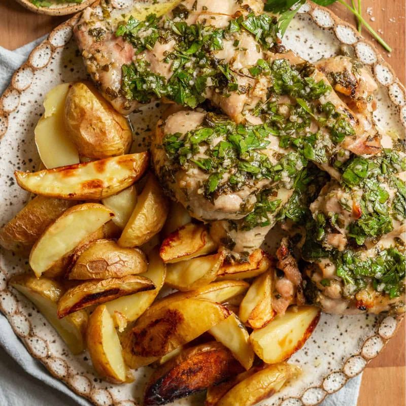 Grilled Potato Slices with Chimichurri Sauce