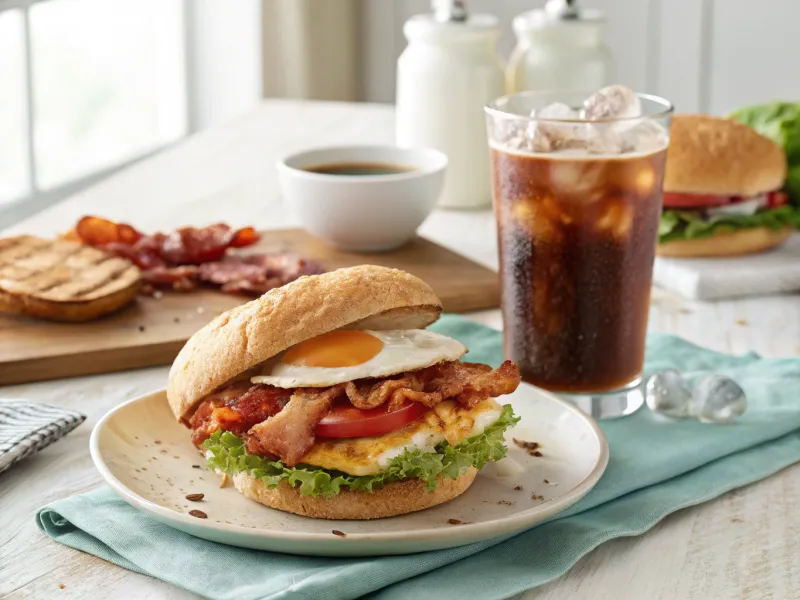 Iced Coffee and Chicken Sandwich