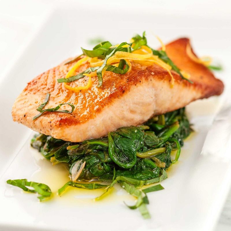 Grilled Salmon with Garlic Spinach