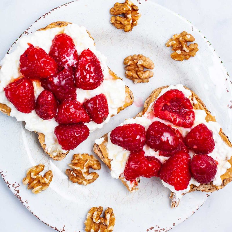 Raspberries Paired with Creamy Avocado Toast