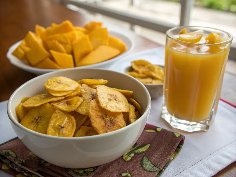 Plantain Chips and Mango Juice