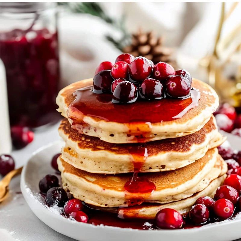 Cranberries Mixed into Fluffy Pancake Batter