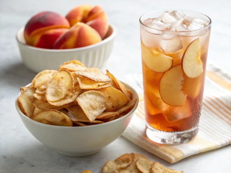 Turnip Chips with Peach Iced Tea