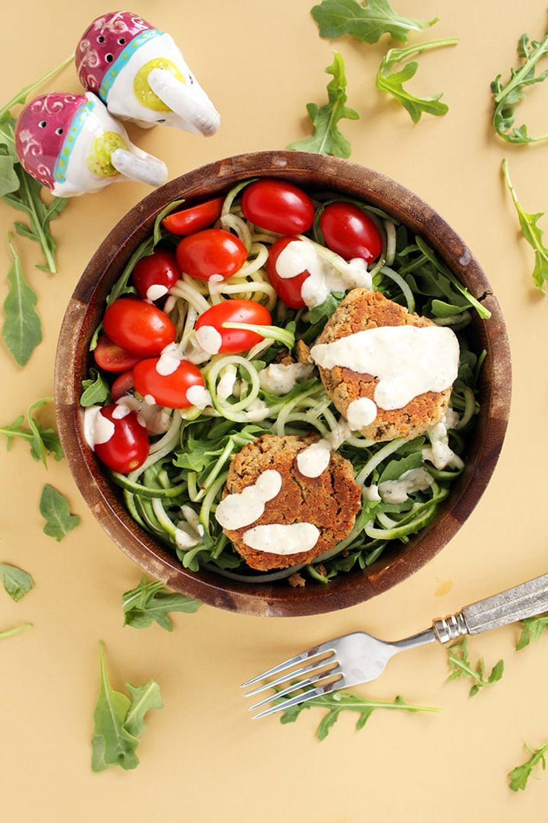 Oven-Baked Falafel with Cucumber-Tomato Salad