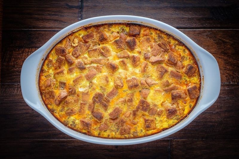 Breakfast Casserole with Sausage and Bread Cubes