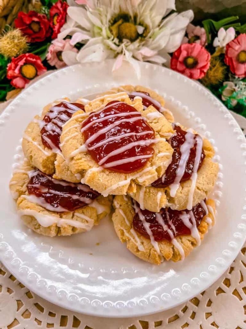 Almond Thumbprint Cookies with Strawberry or Blueberry Jam
