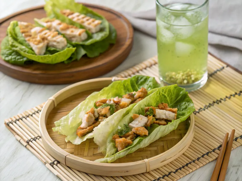 Chicken Lettuce Wraps with Iced Green Tea