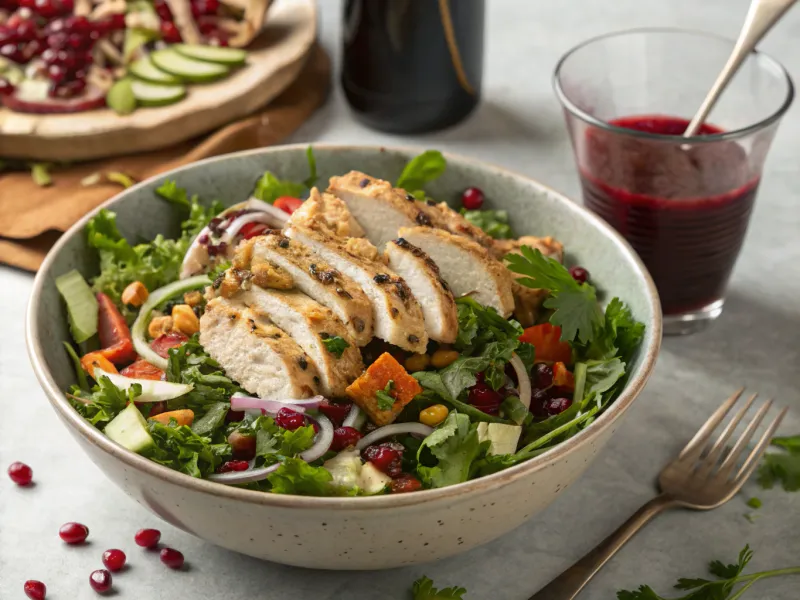 Chicken Shawarma Salad with Pomegranate Juice