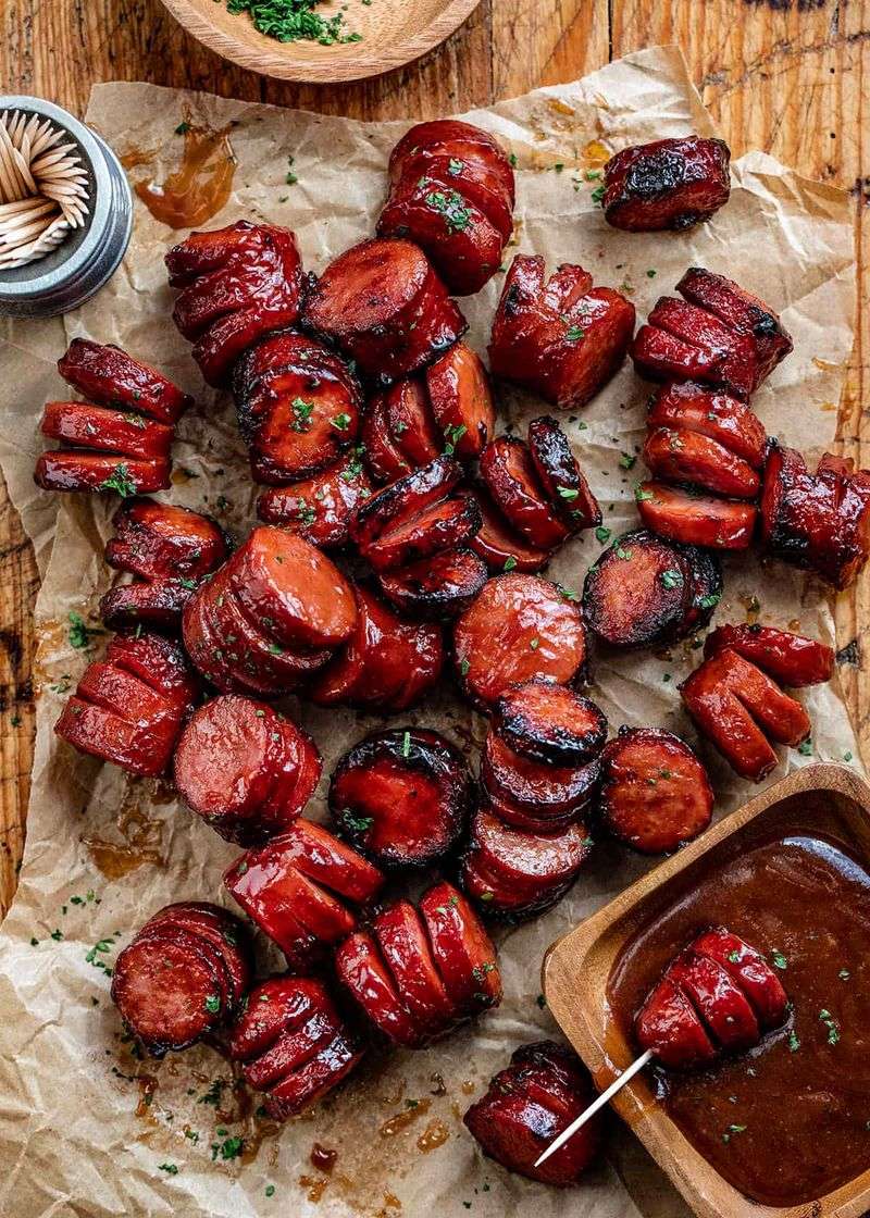 Grilled Sausage Coins with Mustard Dip