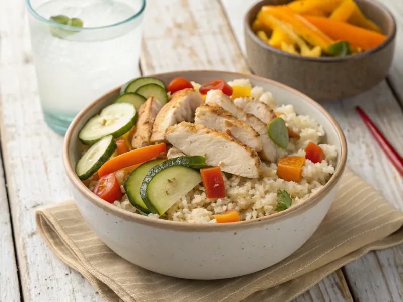 Chicken and Cauliflower Rice Bowl with Coconut Water