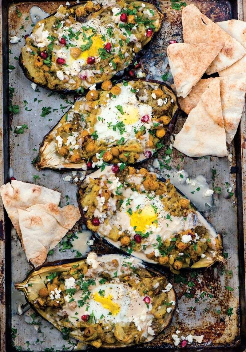 Baked Eggplant with Eggs on Top
