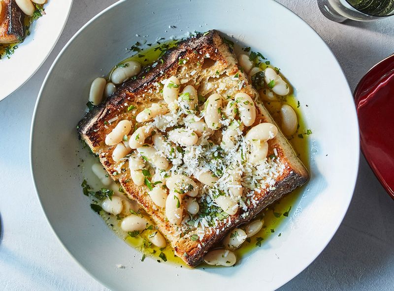 Smashed White Beans + Olive Oil + Garlic