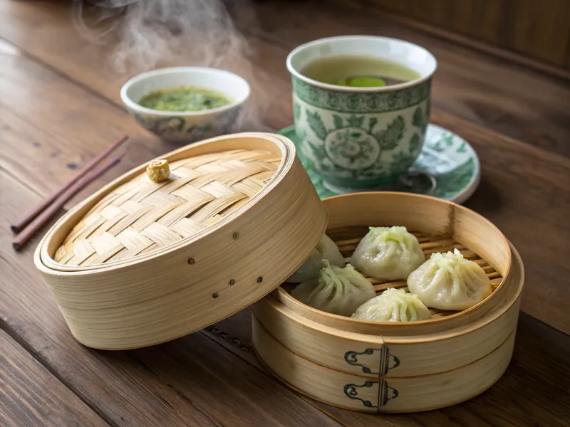 Green Tea and Steamed Chicken Dumplings