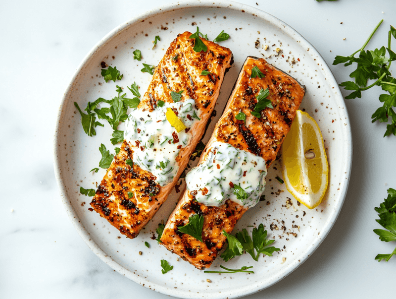 Grilled Salmon with Cucumber-Dill Salad