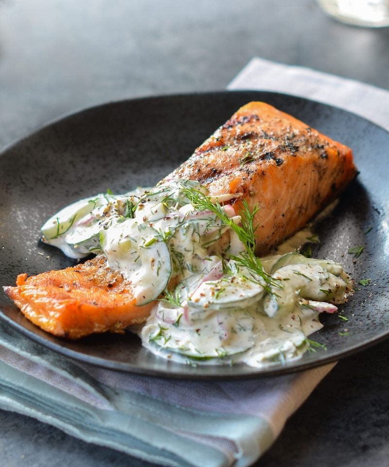 Grilled Salmon with Cucumber-Dill Salad