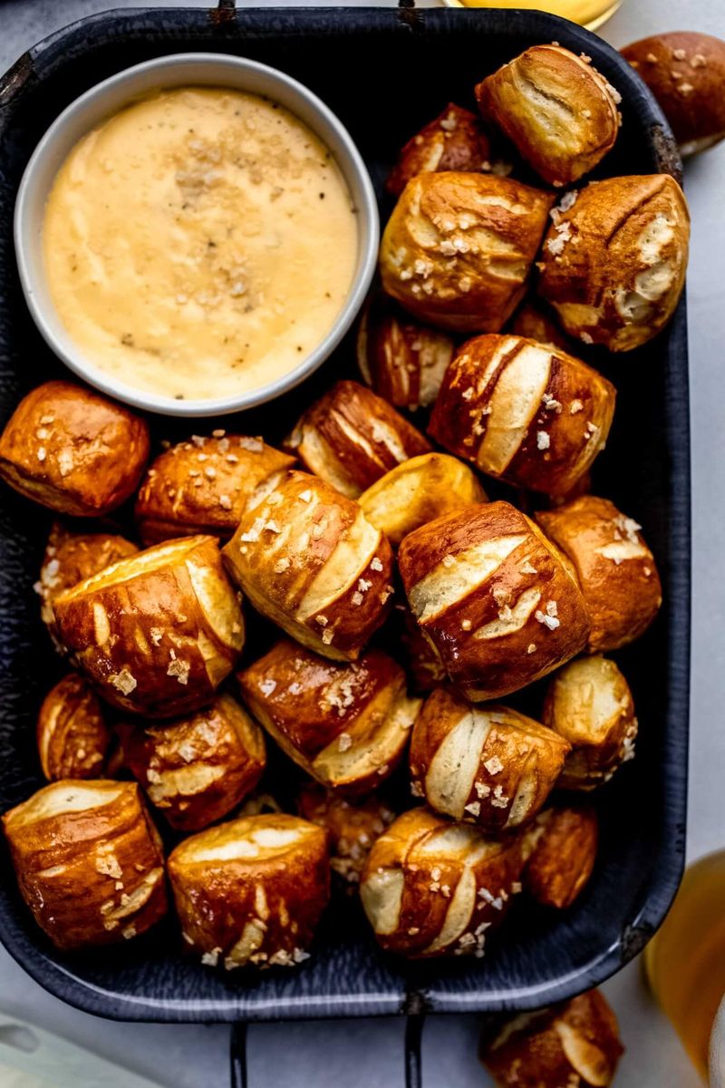 Pretzel Bites with Mustard or Cheese Sauce
