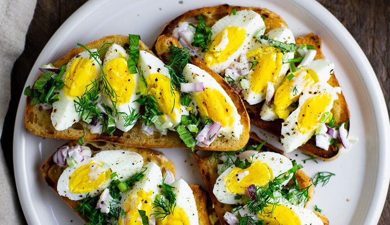 Sliced Hard-Boiled Egg + Dijon Mustard + Dill