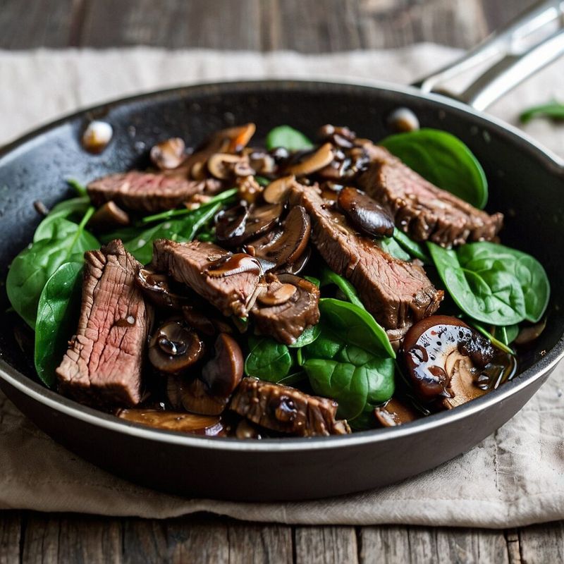 Steak with Garlic Mushrooms and Spinach