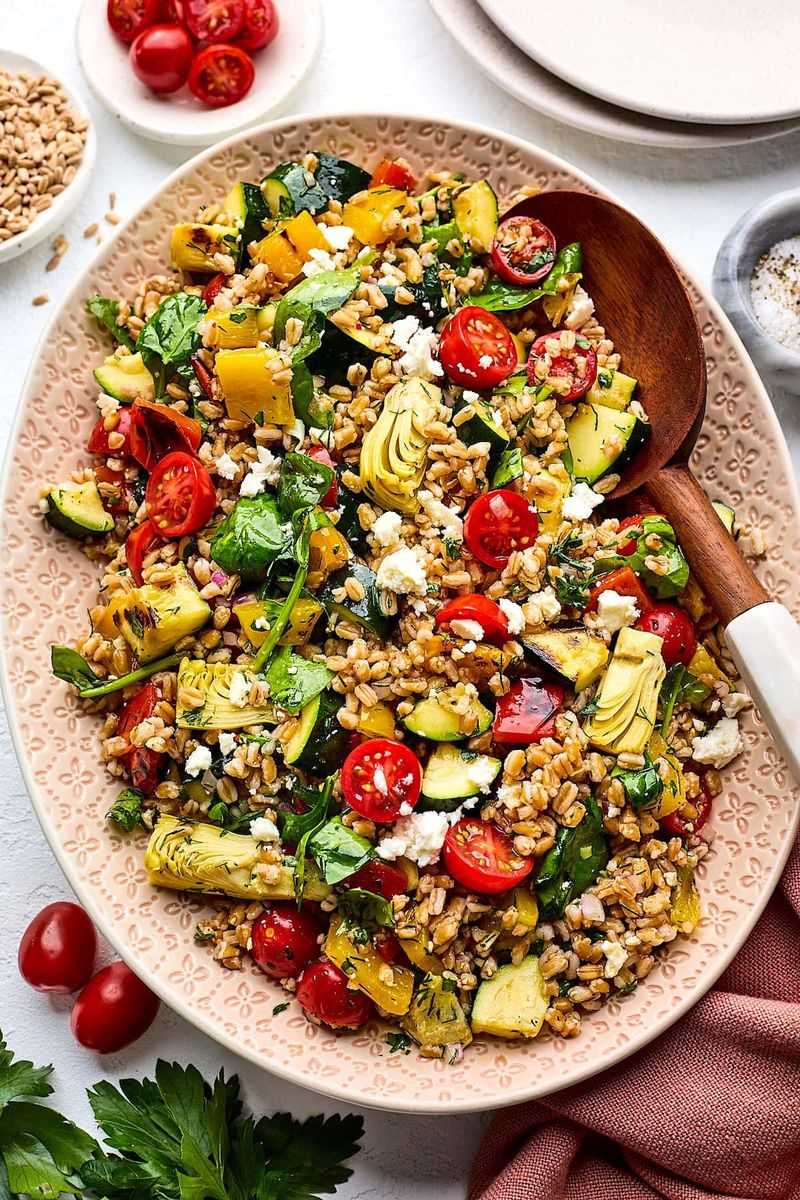 Summer Farro Salad with Roasted Veggies