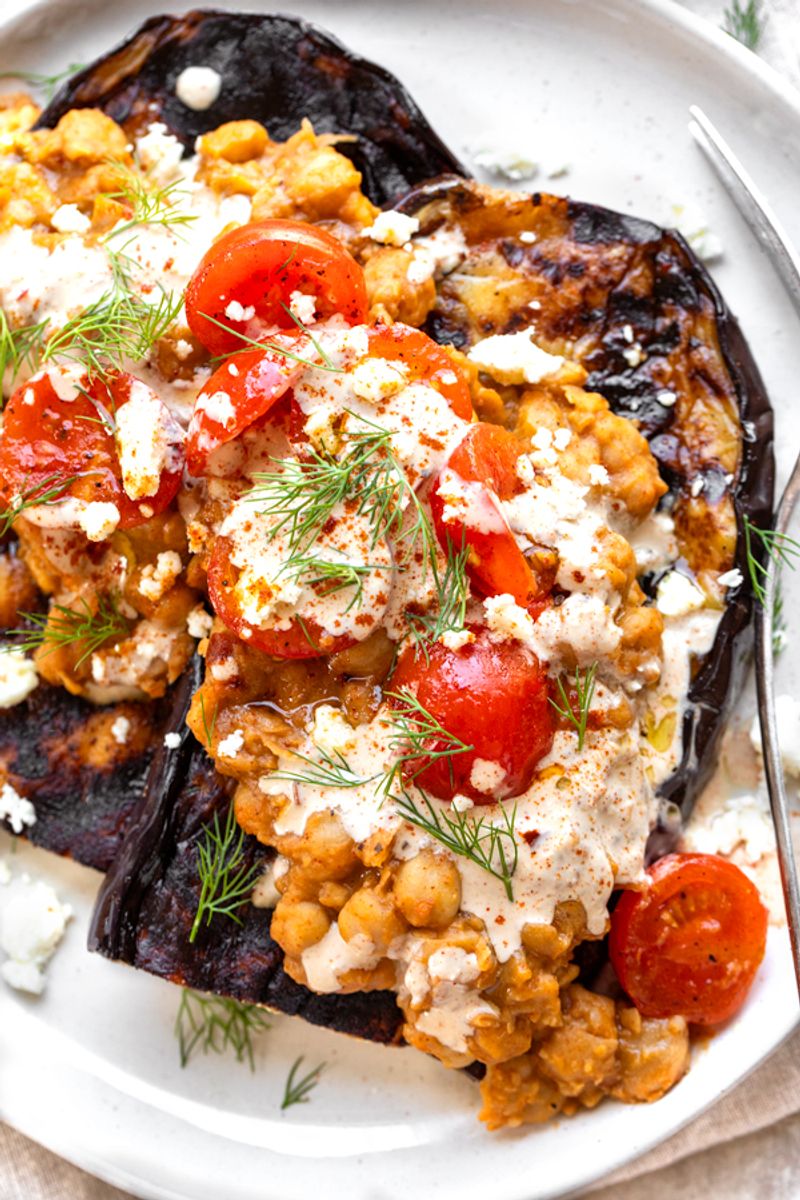 Grilled Eggplant and Chickpea Salad