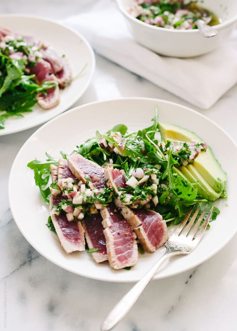 Seared Tuna Steak with Arugula Salad
