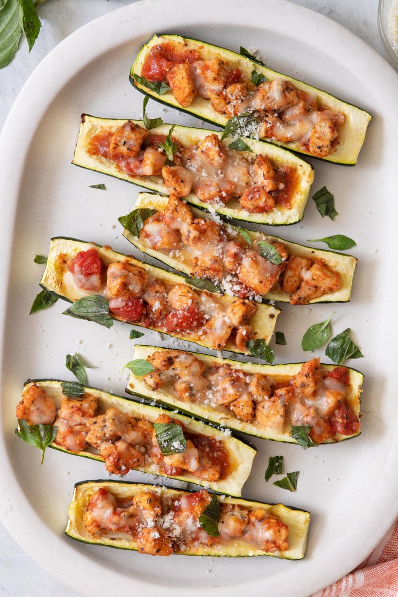 Chicken Pesto Zucchini Boats