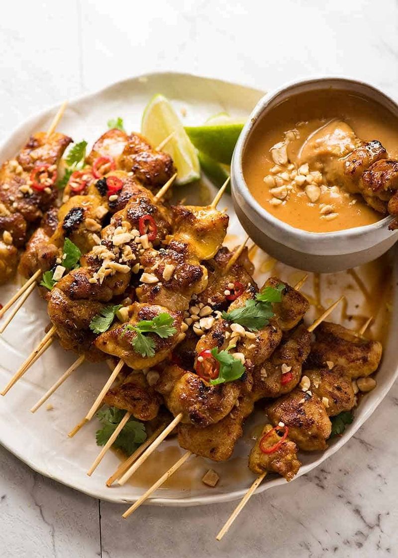 Grilled Chicken Skewers with Spicy Peanut Sauce