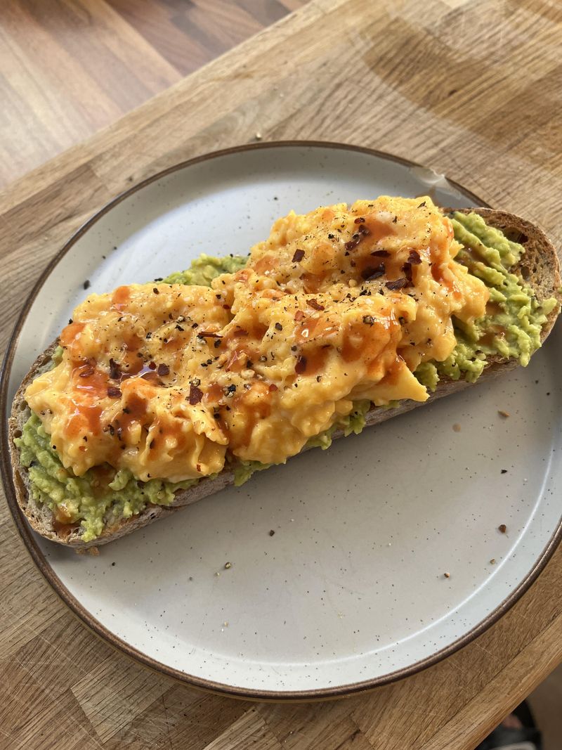 Scrambled Eggs + Avocado + Hot Sauce
