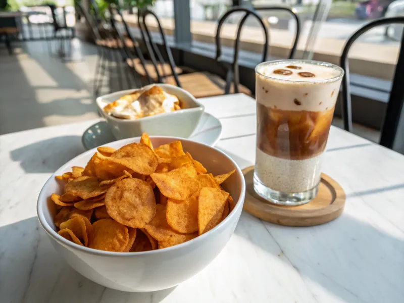 Sweet Potato Chips with Iced Coffee