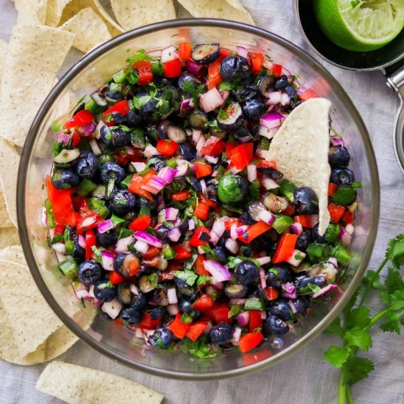 Blueberries Mixed with Spicy Jalapeño Salsa