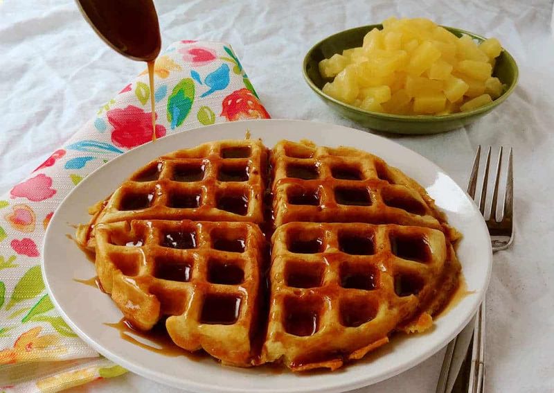 Coconut Waffles with Pineapple Syrup