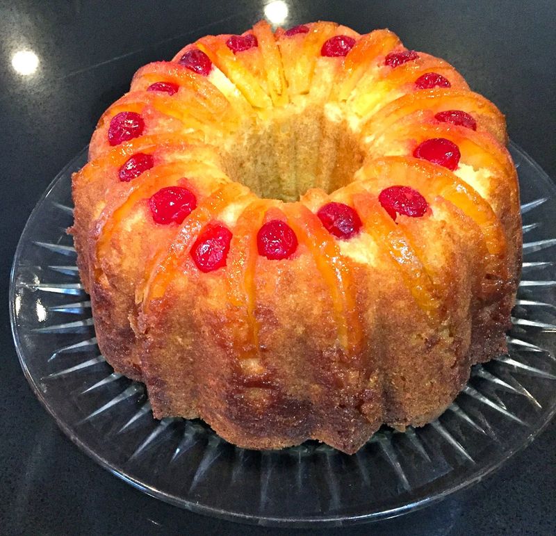 Pineapple Upside-Down Bundt with Maraschino Cherries