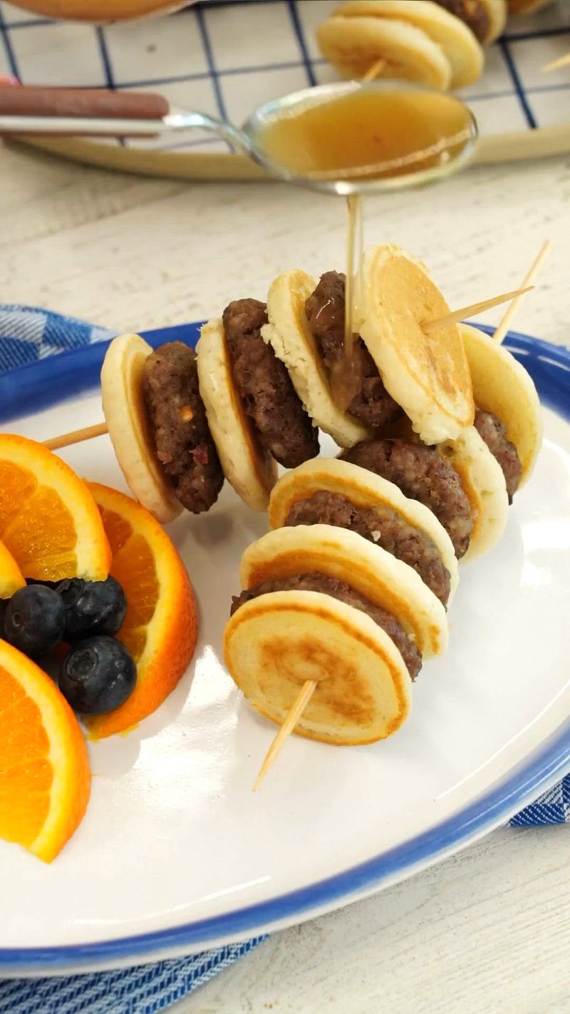 Mini Waffle & Sausage Skewers