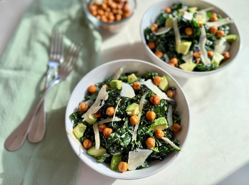 Kale Caesar with Crispy Chickpeas