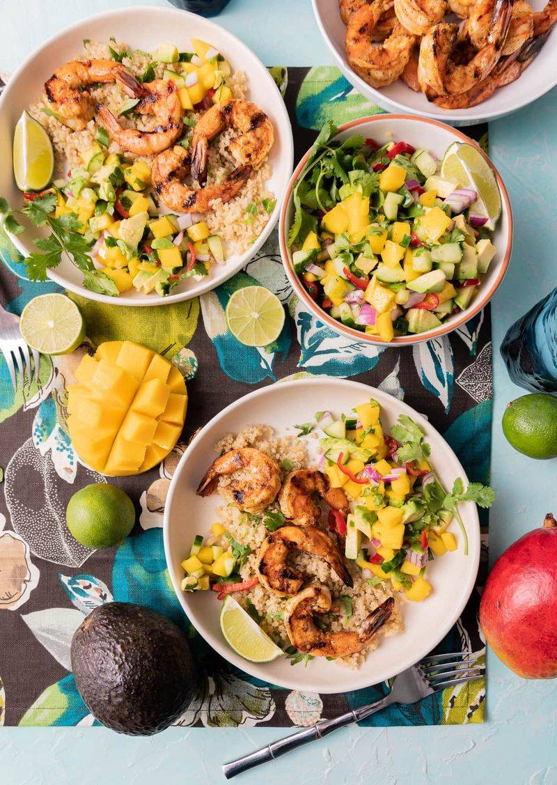 Grilled Shrimp with Avocado and Mango Salsa