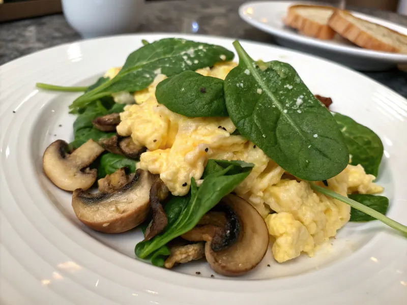 Scrambled Eggs with Spinach and Mushrooms