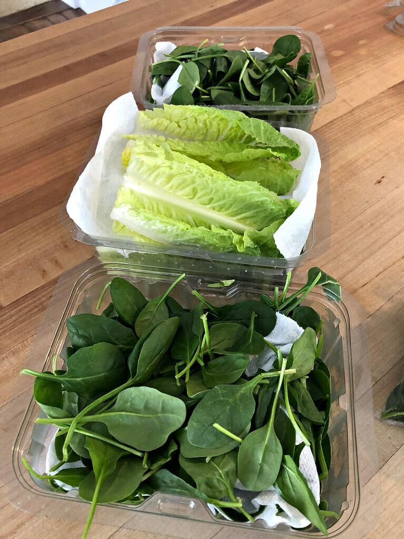 Wrap leafy greens in paper towels