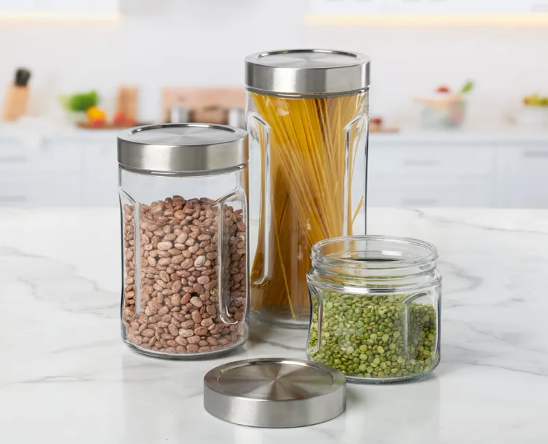 Transfer dry goods to glass jars or containers