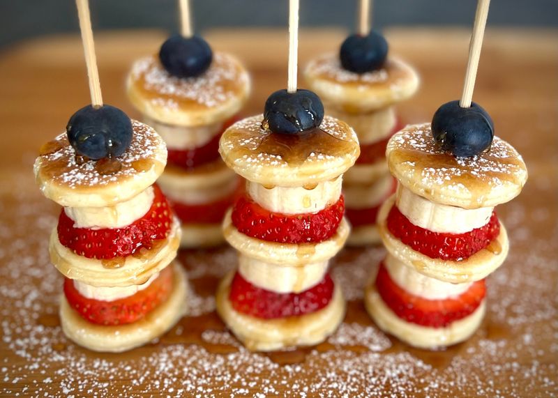 Strawberry Pancake Skewers with Maple Drizzle