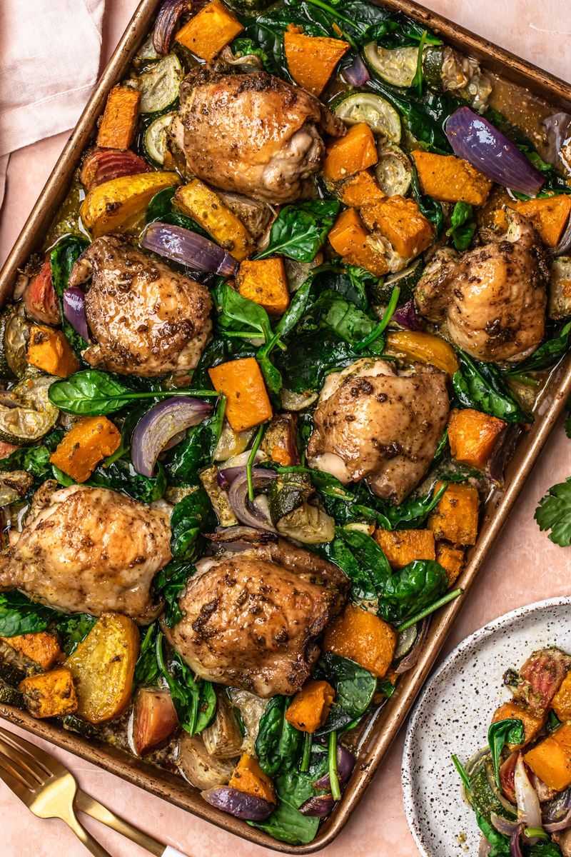 Sheet Pan Chicken Thighs and Roasted Veggies