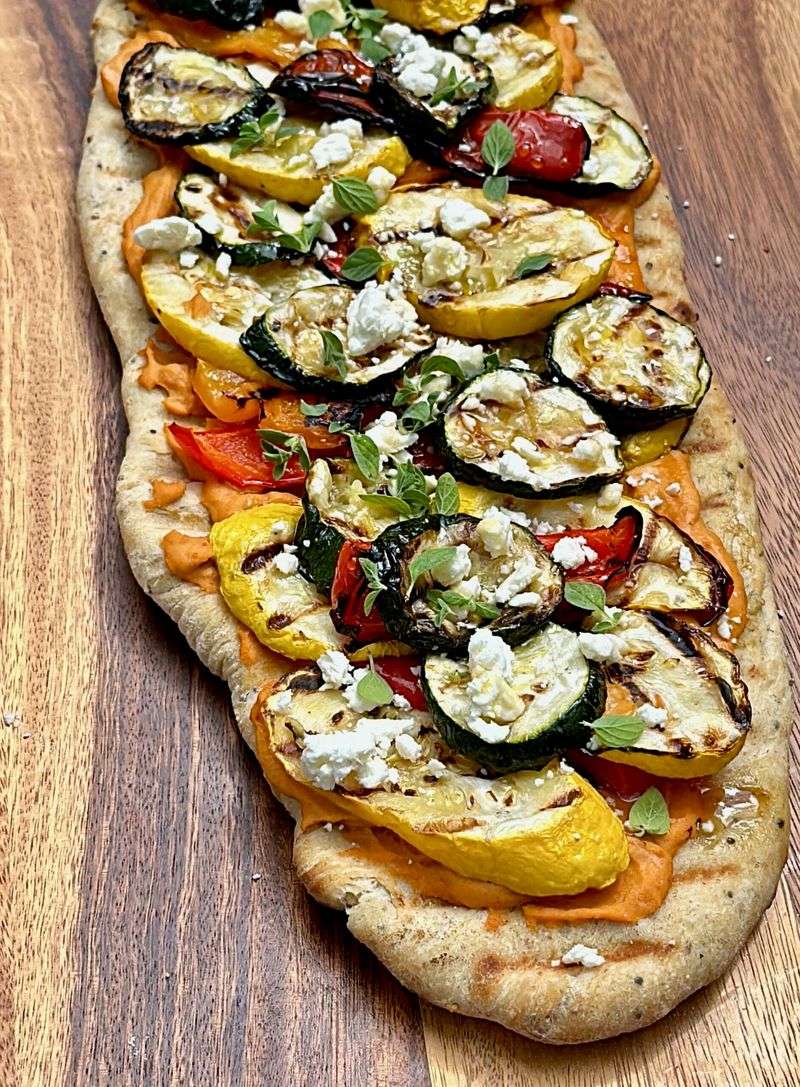 Grilled Flatbread with Hummus and Veggies