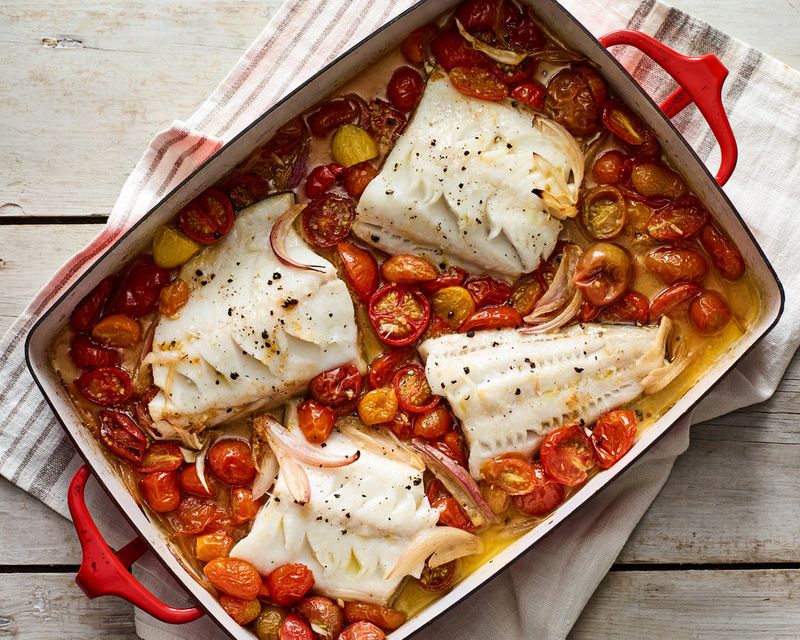 Roasted Cod with Garlic and Tomatoes