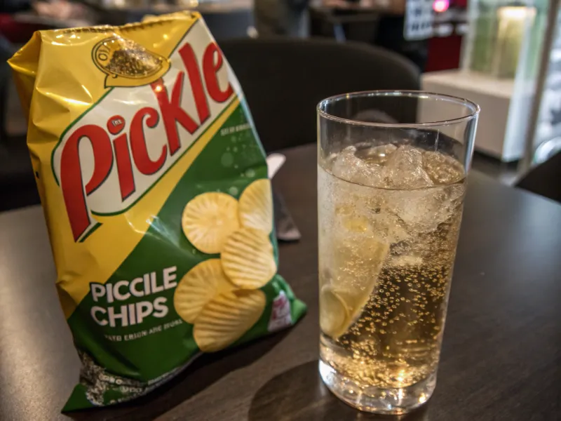 Pickle Flavored Chips with Ginger Ale