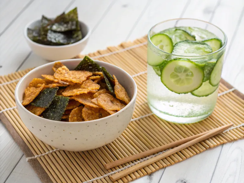 Seaweed Chips with Cucumber Water