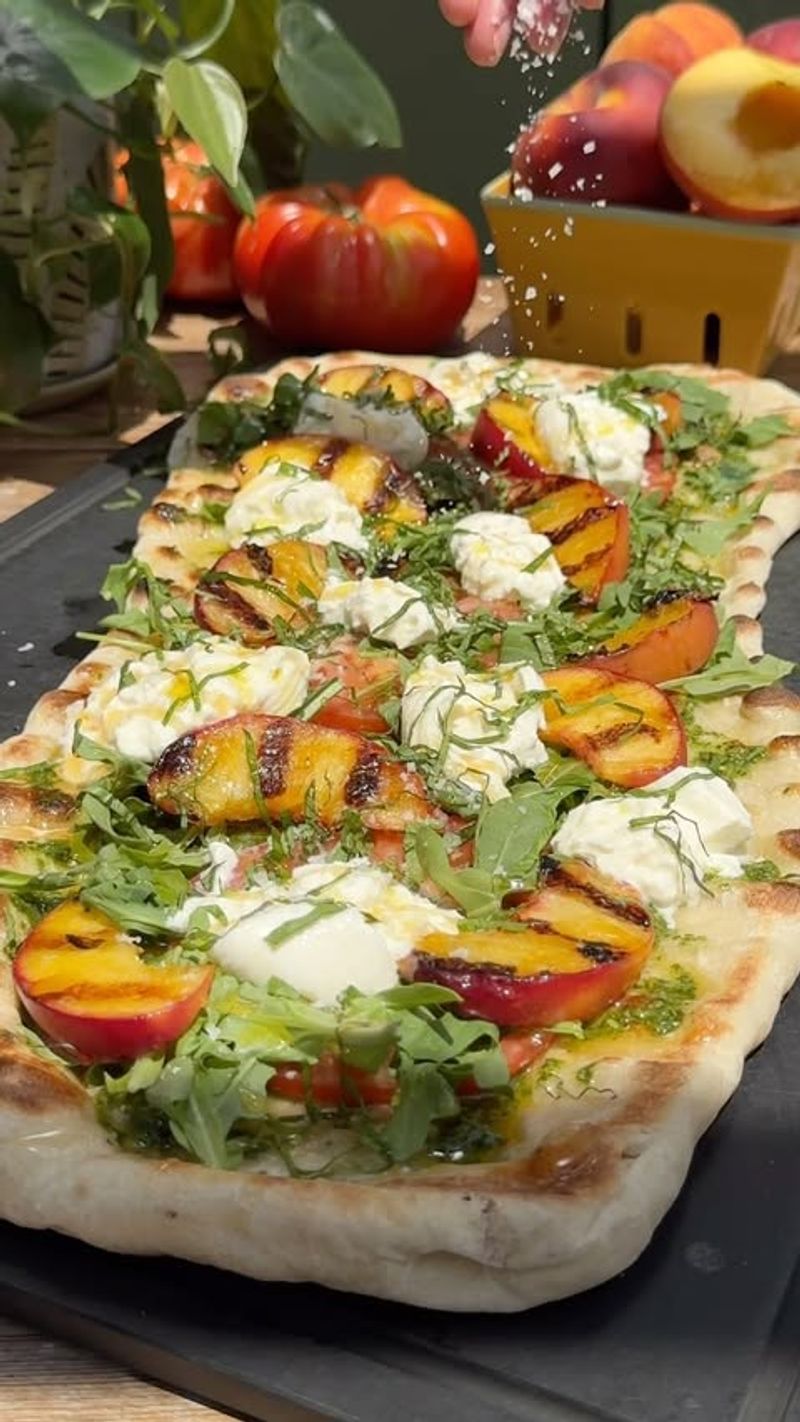 Grilled Peach and Burrata Flatbread
