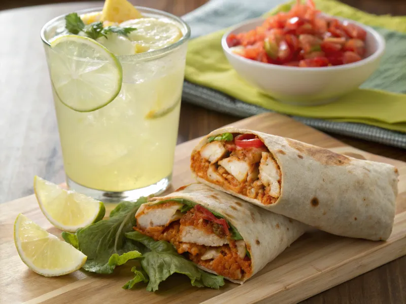 Lemonade and Buffalo Chicken Wraps